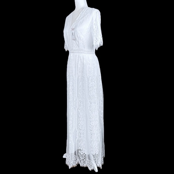 NEW Odizli Boho Maxi Dress 6 Embroidered Mesh Lace Bridesmaid Beachy White Flowy - Picture 6 of 13